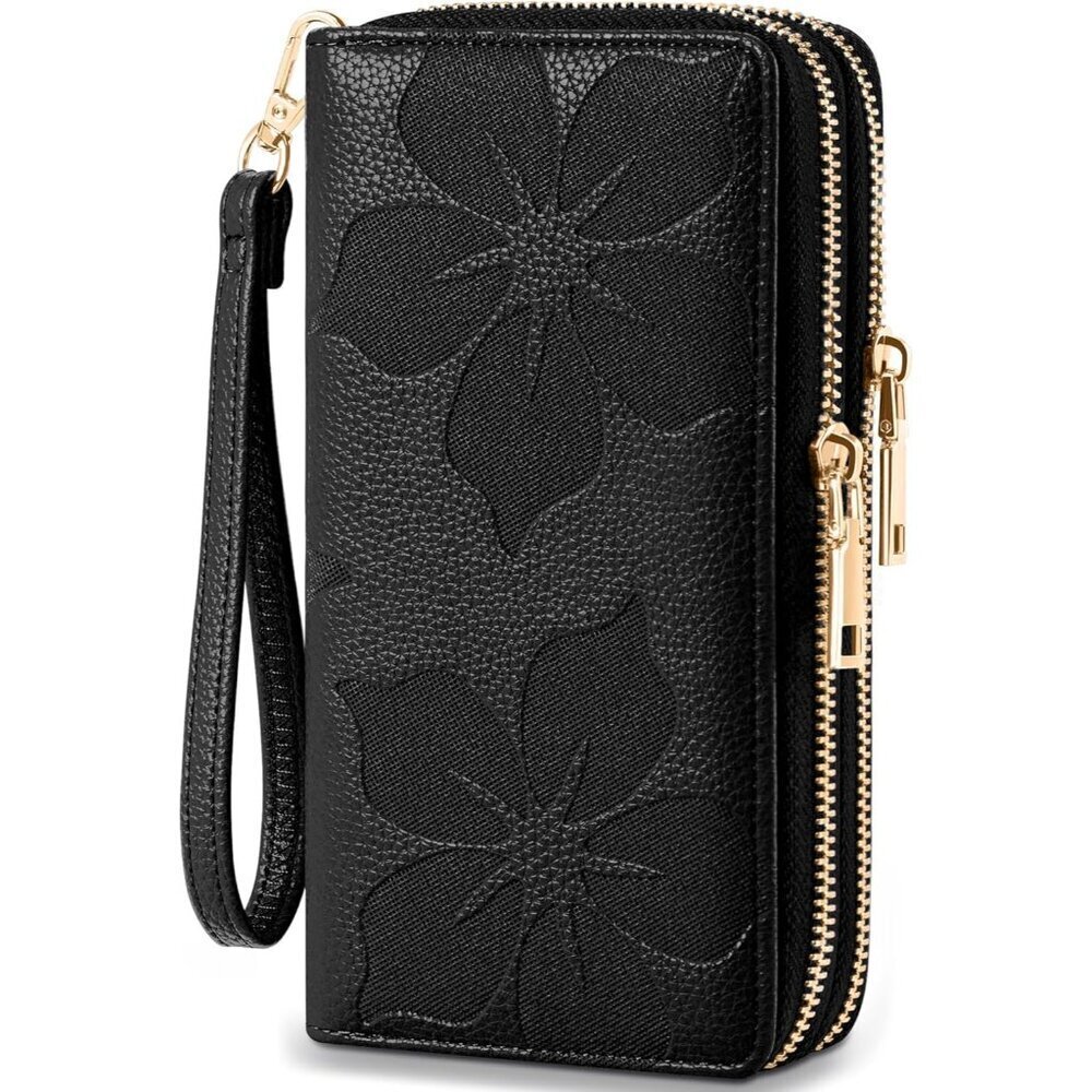 Women Wallet RFID Blocking Large Capacity Card Holder Purse Double Zip Leather D